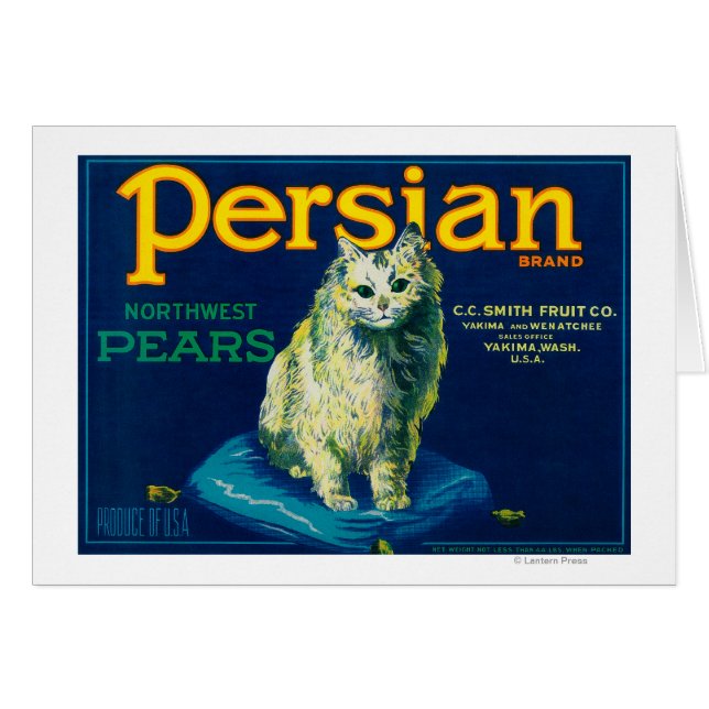 Persian Pear Låda LabelYakima, WA Hälsningskort (Framsidan Horizontal)