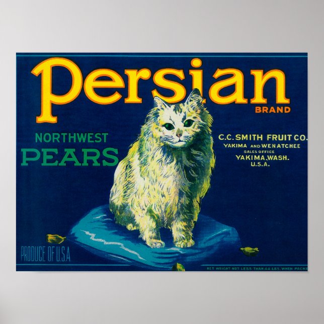 Persian Pear Låda LabelYakima, WA Poster (Framsidan)