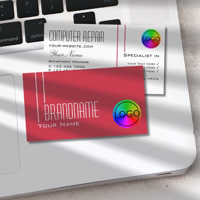 Persian Red and White Chic med Logotyp Professione Visitkort (Skapare uppladdad)