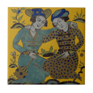 Persian Saffron Gult Two Friends Antique Repro Kakelplatta