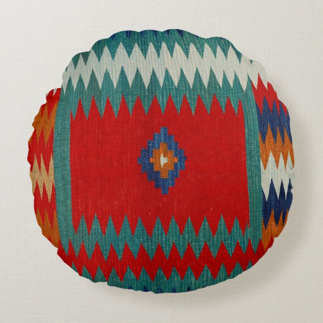 Persian Safreh I Chevron Teal Blue Desert  Rund Kudde (Framsidan)