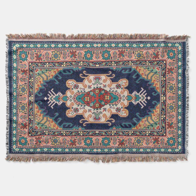 Persian Tabriz Black Radial geometric Mönster Filt (Framsidan)