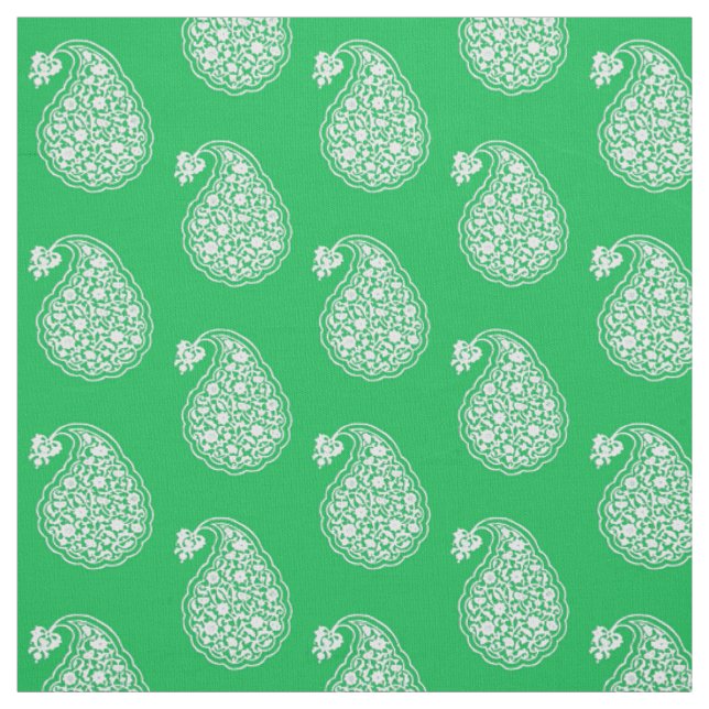 Persian tile paisley - white on emerald grönt tyg (Provkarta)