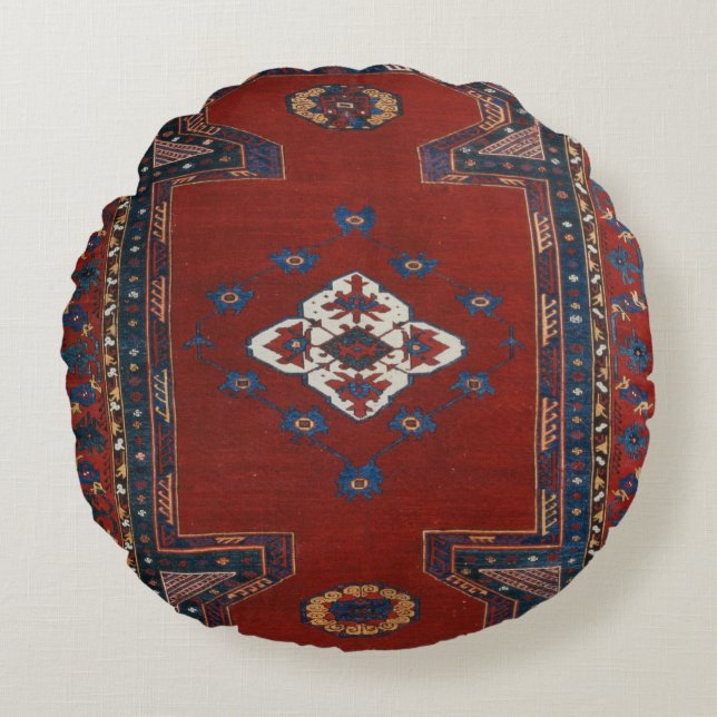 Persian Turkental Oriental Matta Carpet Rund Kudde (Framsidan)