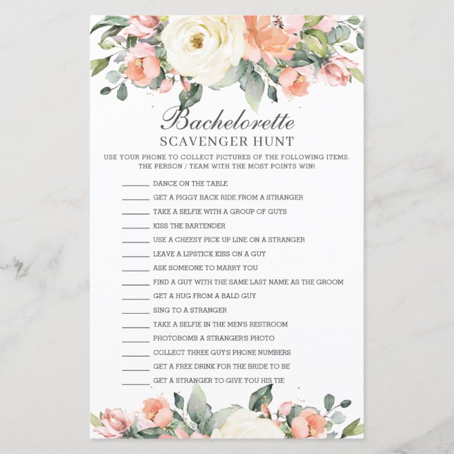PersiBlommigt Bachelorette Scavenger Hunt Game (Framsida)