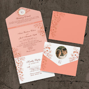 Persik Elegant Monogram Bröllop