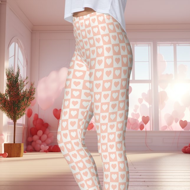 Persik Kontrolltavla Hjärtan Alla Hjärtans Dag Leggings (Skapare uppladdad)