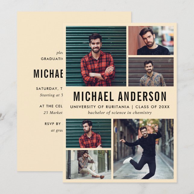 Persika | 6 Studentfest för fotokartong Inbjudningar (Fram/baksida)