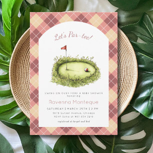 Persika Argyle Golfhål Låter Par Tee Baby Shower Inbjudningar