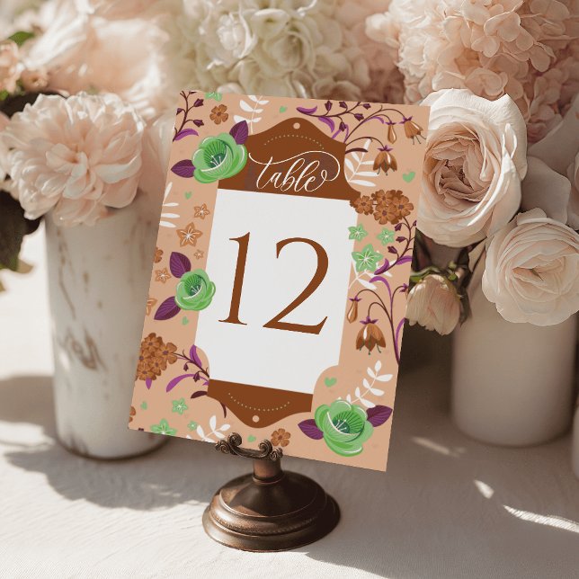 Persika Art Deco Blommiga Bröllopsbord Kort Platsi (Peach Art Deco Floral Wedding Table Cards Seating)