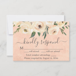 Persika Beige Blommig Guld på Rosa RSVP-kort Tack Kort