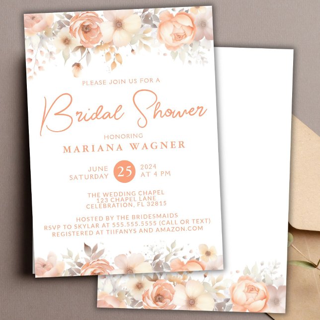 Persika Beige Blommor Bröllopsdusch Inbjudningar (Skapare uppladdad)