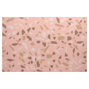Persika, Beige, Tan Brunt Terrazzo Marmormönster Tyg
