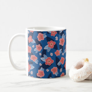 Persika & Blå Blommig mönster Kaffemugg