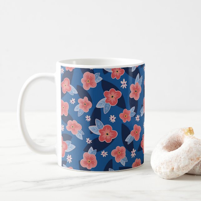 Persika & Blå Blommig mönster Kaffemugg (Med munk)