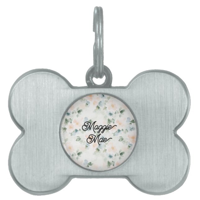 Persika Blå Blommor   ID-bricka Husdjur (Framsidan)