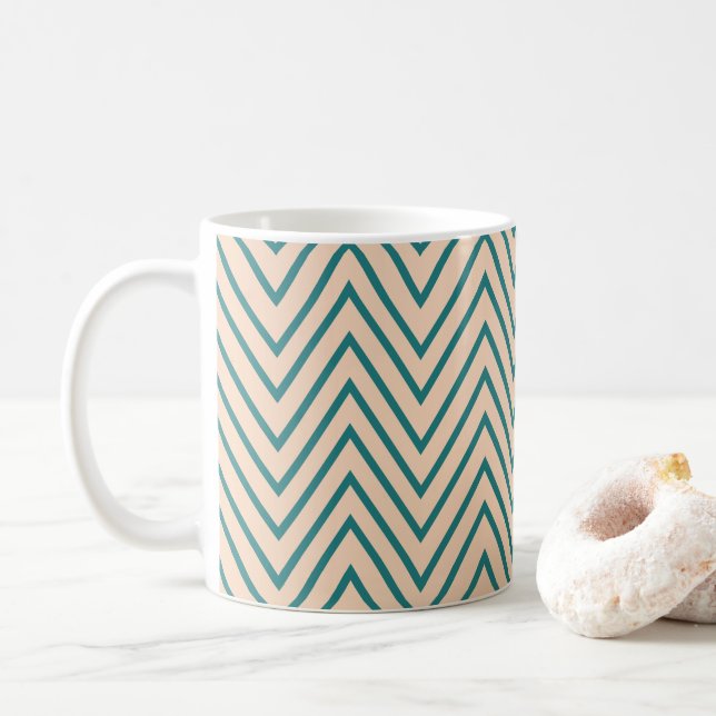 Persika Blå Chevron Randig Kaffemugg (Med munk)