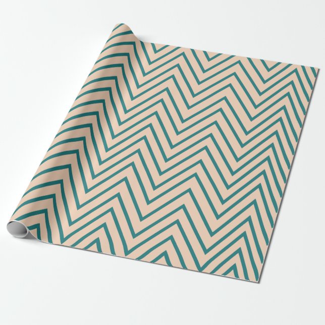 Persika Blå Chevron Randig Presentpapper (Utrullad)