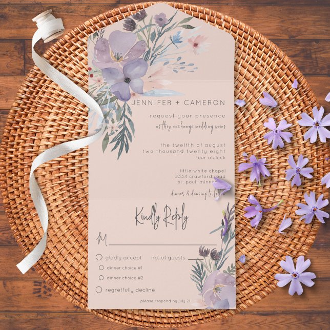 Persika Blå & Lila Boho Blommig Rosa Middag (Skapare uppladdad)