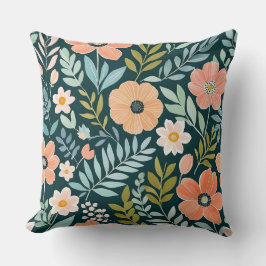 Persika, Blå och Grönt Boho Whimsical Kudde