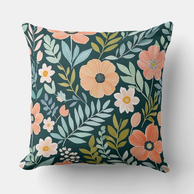 Persika, Blå och Grönt Boho Whimsical Kudde (Framsida)