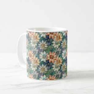 Persika Blå Vit Grön Blommig Kaffemugg