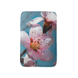 Persika Blommar Gren och Blå himmel Badrumsmatta