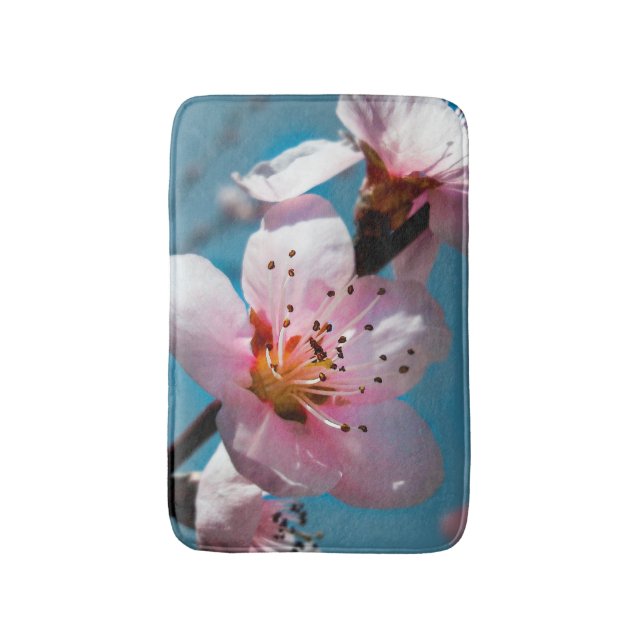 Persika Blommar Gren och Blå himmel Badrumsmatta (Framsidan (Vertikal))