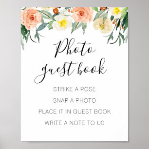 Persika Blommig Foto Gästbok Bröllopsskylt Poster