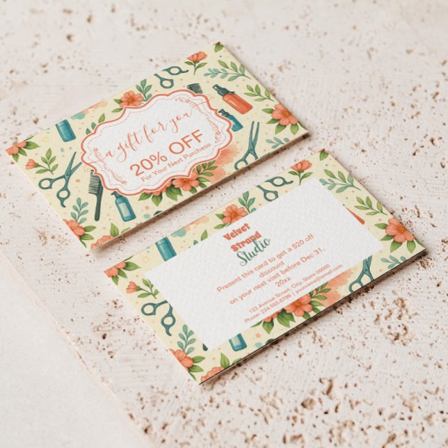 Persika Blommig Frisör Verksamhet Rabattkort (Skapare uppladdad)
