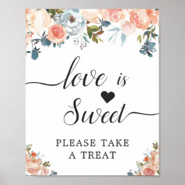 Persika Blommig Kärlek Är Sött Efterrättsskylt Poster