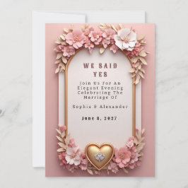 🌺 Persika Blommig Rosa Guld Bröllopssamling 💐 Inbjudningar