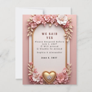 Persika Blommig Rosa Guld Bröllopssamling RSVP C OSA Kort