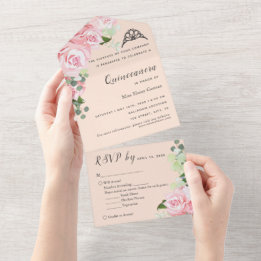Persika Blommig RSVP Trefaldig Evenemangs Inbjudan