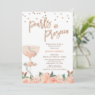 Persika Blommiga Pärlor Prosecco Bröllopsfest Inbjudningar