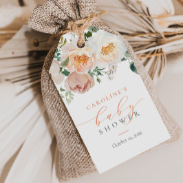 Persika Blommigt Baby i Bloom Girl Baby Shower Presentetikett