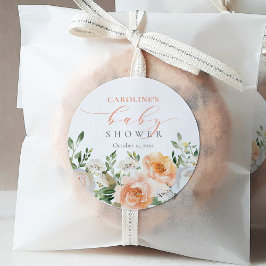 Persika Blommigt Baby i Bloom Girl Baby Shower Runt Klistermärke