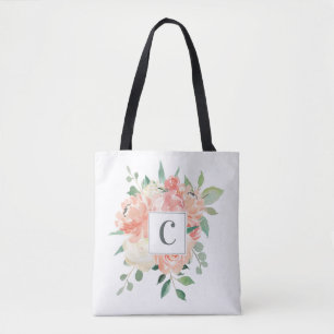 Persika Blommigt Bouquet med valfritt monogram Tygkasse