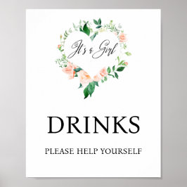 Persika Blommigt Drinks Baby Shower Poster