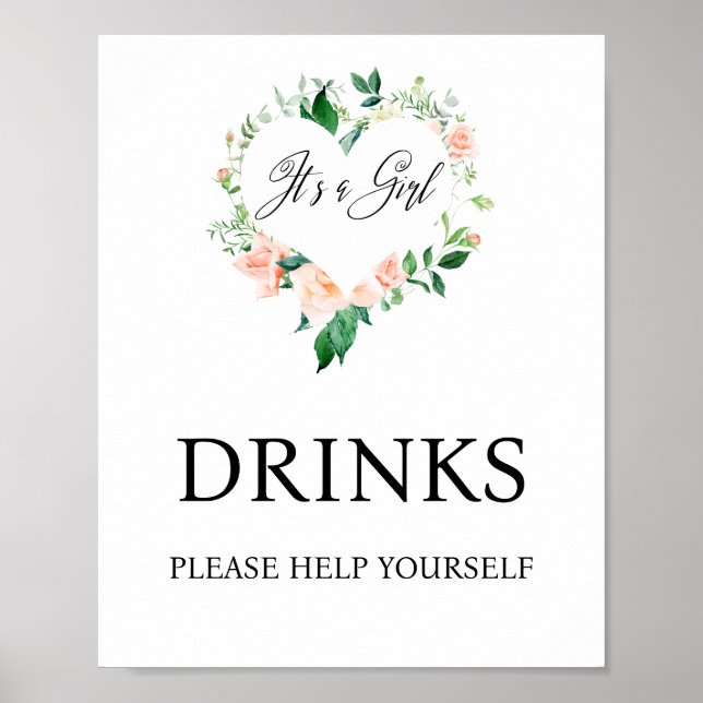 Persika Blommigt Drinks Baby Shower Poster (Framsidan)