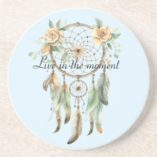 Persika Blommigt Grönt Feathers Dream Catcher Underlägg