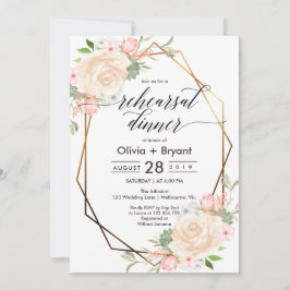 Persika blommigt guld geometric ram rehearsal midd inbjudningar