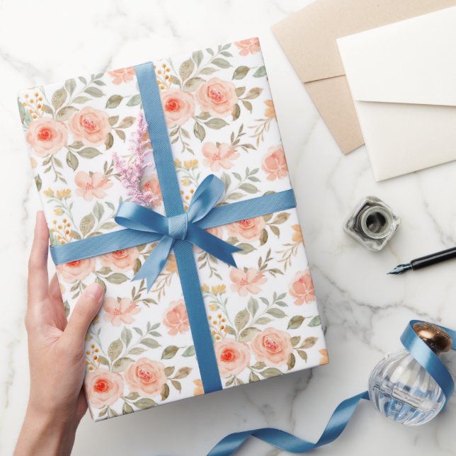 Persika blommigt inslagspapper, bröllopspresentins presentpapper (Gifting)