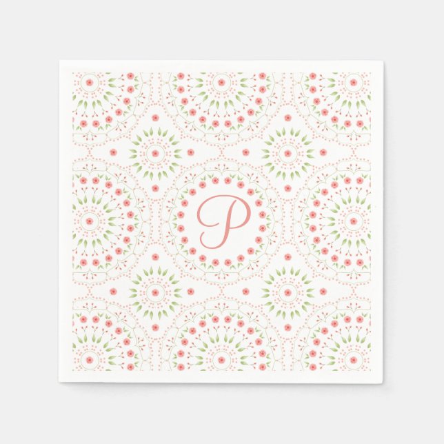 Persika blommigt papper initial servett (Framsidan)