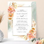 Persika  Blommigt, Sage Watercolor Chic Bröllop Inbjudningar<br><div class="desc">Önska din gäst med den här eleganten och den unika bröllopsinbjudan med exquisite water color blommigt inslag i en vacker blandning av persikor, orange, rosa, dammig koral, champagnekräm och korallnyanser med genomskinlig grönt vattenfärgsfläckar som visar dina bröllop-detaljer. Förmåga att byta "tillsammans med sina föräldrar" till "tillsammans med sina familjer", "tillsammans...</div>