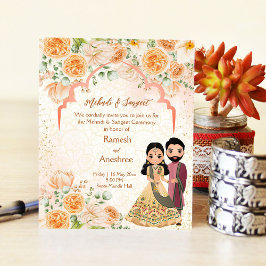 Persika blommor indiskt par mehndi sangeet inbjuda