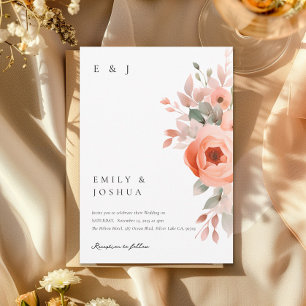 Persika Boho Blommig Bröllop Inbjudningar