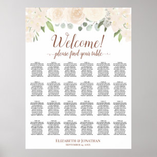 Persika Boho Rosor 24 Bord Bröllopsställning Diagr Poster