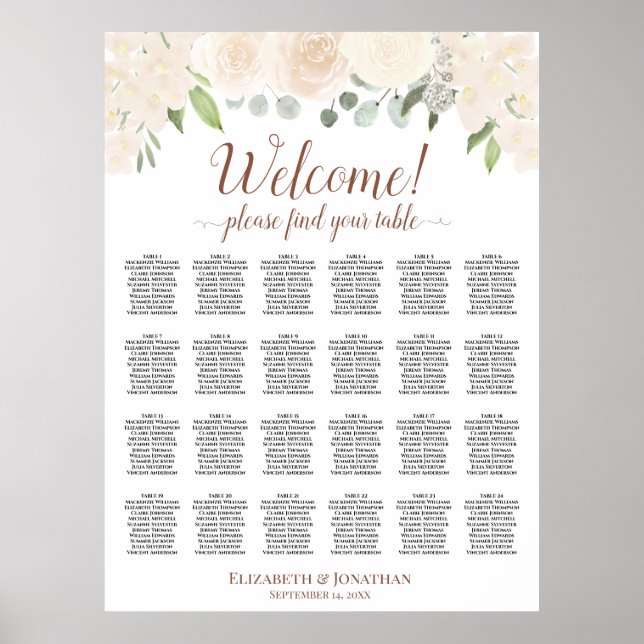 Persika Boho Rosor 24 Bord Bröllopsställning Diagr Poster (Framsidan)