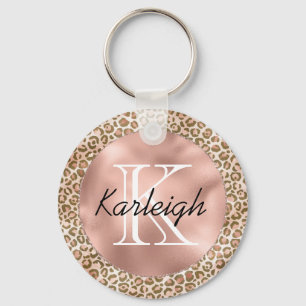 Persika brun leopard Skriv ut Monogram Nyckelring